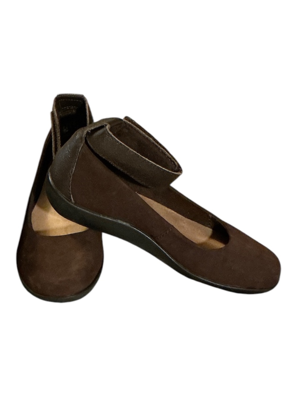 Clarks Dark Brown Suede Ankle-Strap Flats - Picture 2 of 7